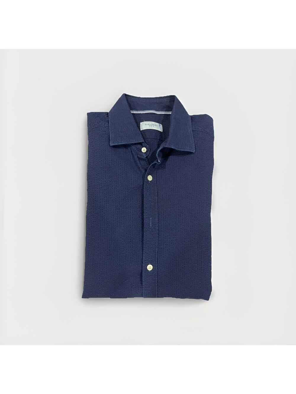 TINTORIA MATTEI 954 MENS CASUAL DARK BLUE PATTERN SHIRT LARGE 16.5/42 VGC!